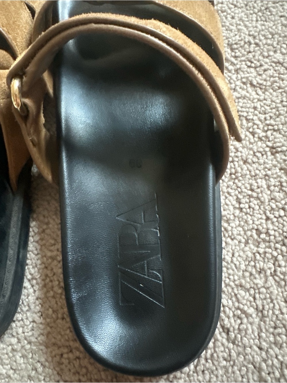 Women's Tan Suede Double-Strap Slide Sandals Zara Size 39/ 8 US - Picture 5 of 5